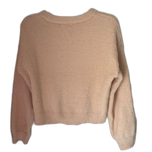 Papaya Soft Plush V Neck Taupe Button Up Crop Sweater Ladies Size Med. - Picture 2 of 4